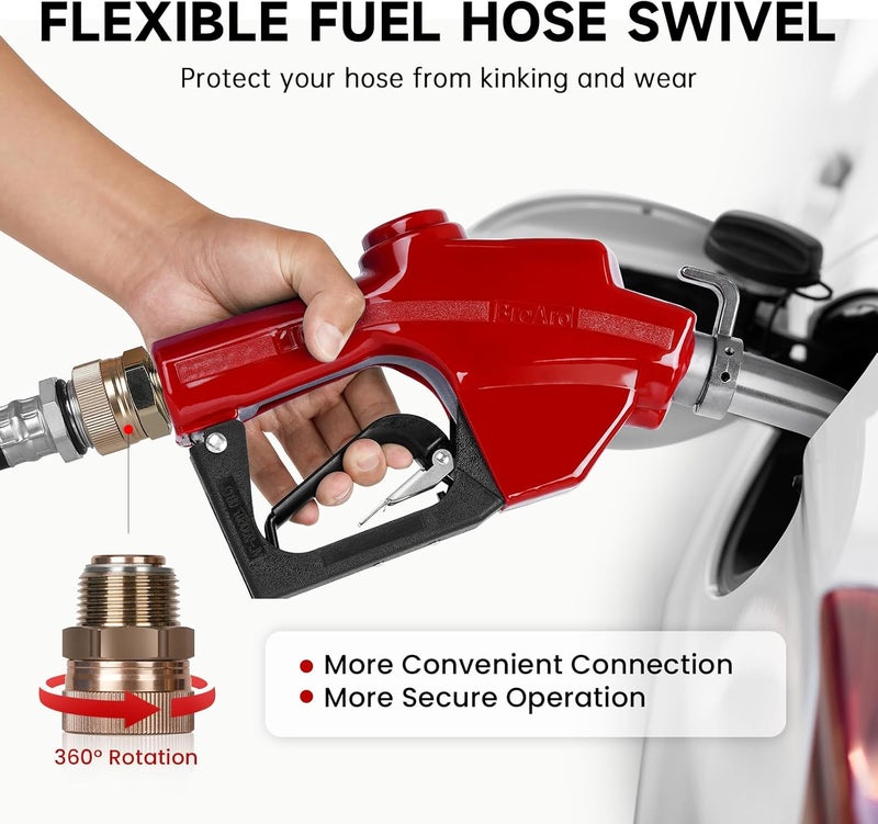 BreAro 1 Inch NPT Automatic Fuel Nozzle Auto Shut-Off Red with Swivel Joint 19/16 Inches (OD=30mm) Gas Pump Nozzle Three Notch Hold Open Clip Used For Diesel, Petro - Image 2